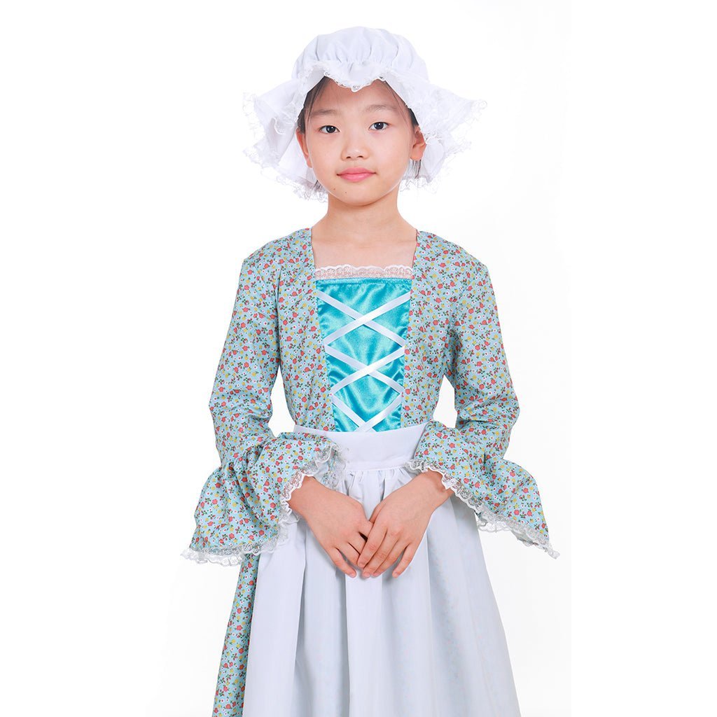 Child Victorian Pioneer Pilgrim Wench Floral Prairie Dress - Kids Colonial Costume-Astricos
