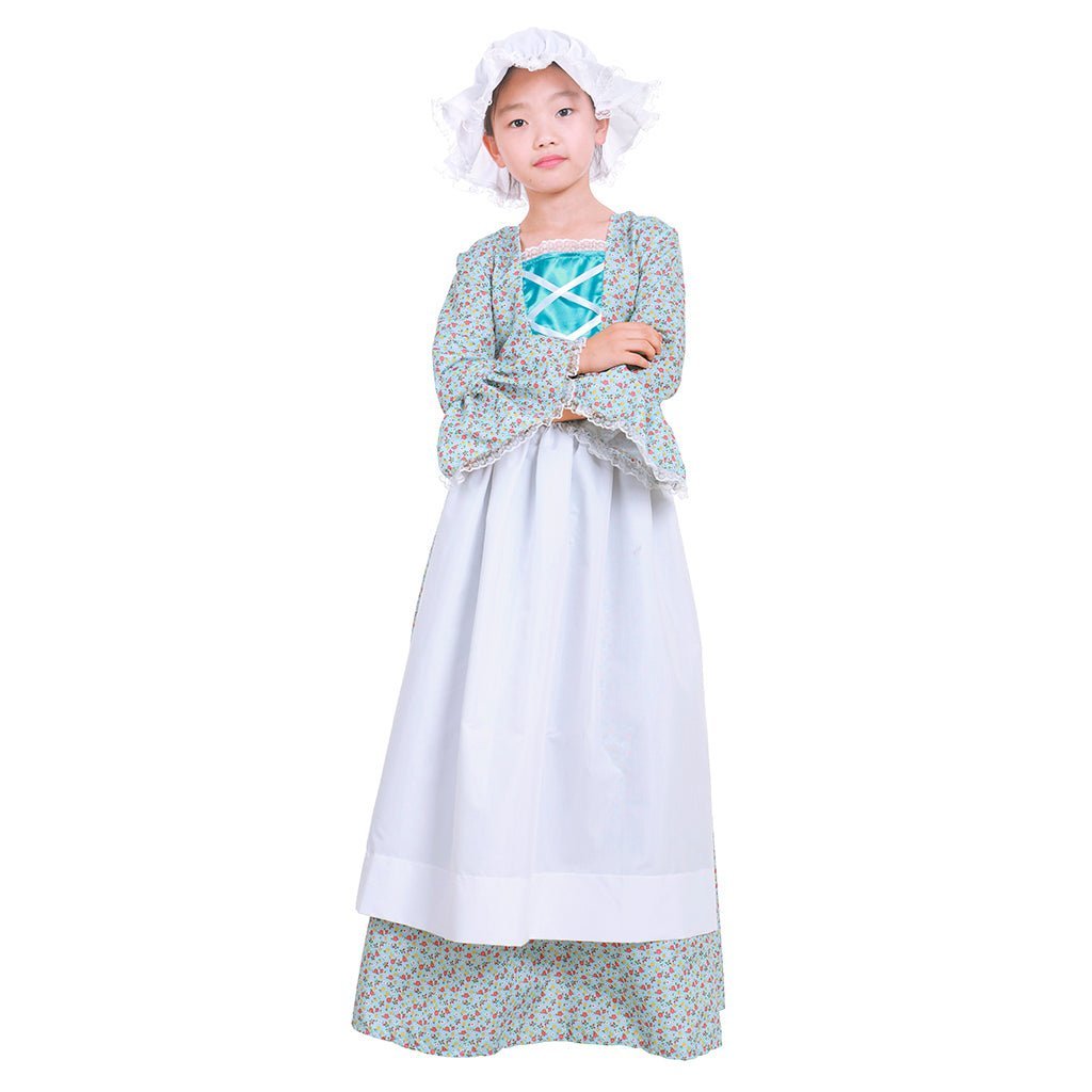 Child Victorian Pioneer Pilgrim Wench Floral Prairie Dress - Kids Colonial Costume-Astricos