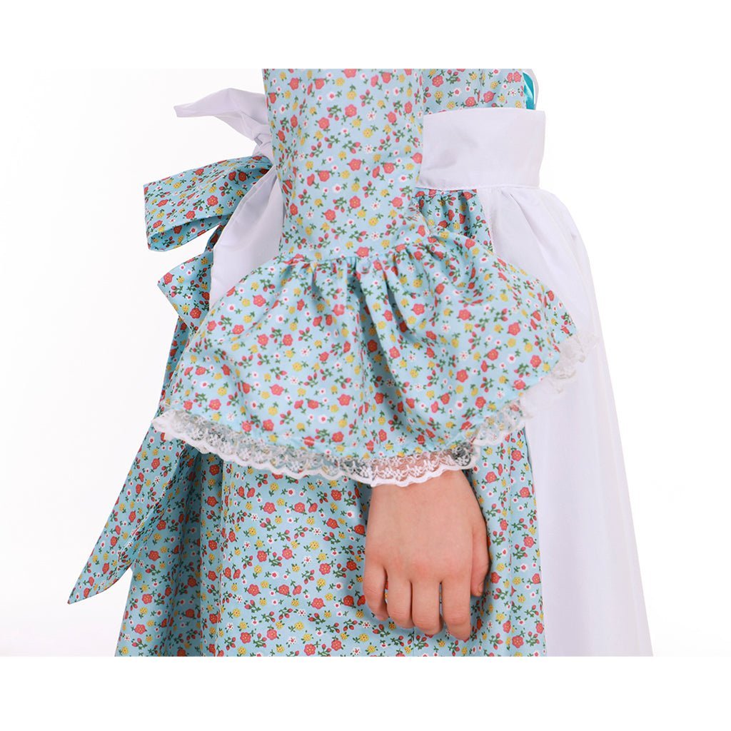 Child Victorian Pioneer Pilgrim Wench Floral Prairie Dress - Kids Colonial Costume-Astricos