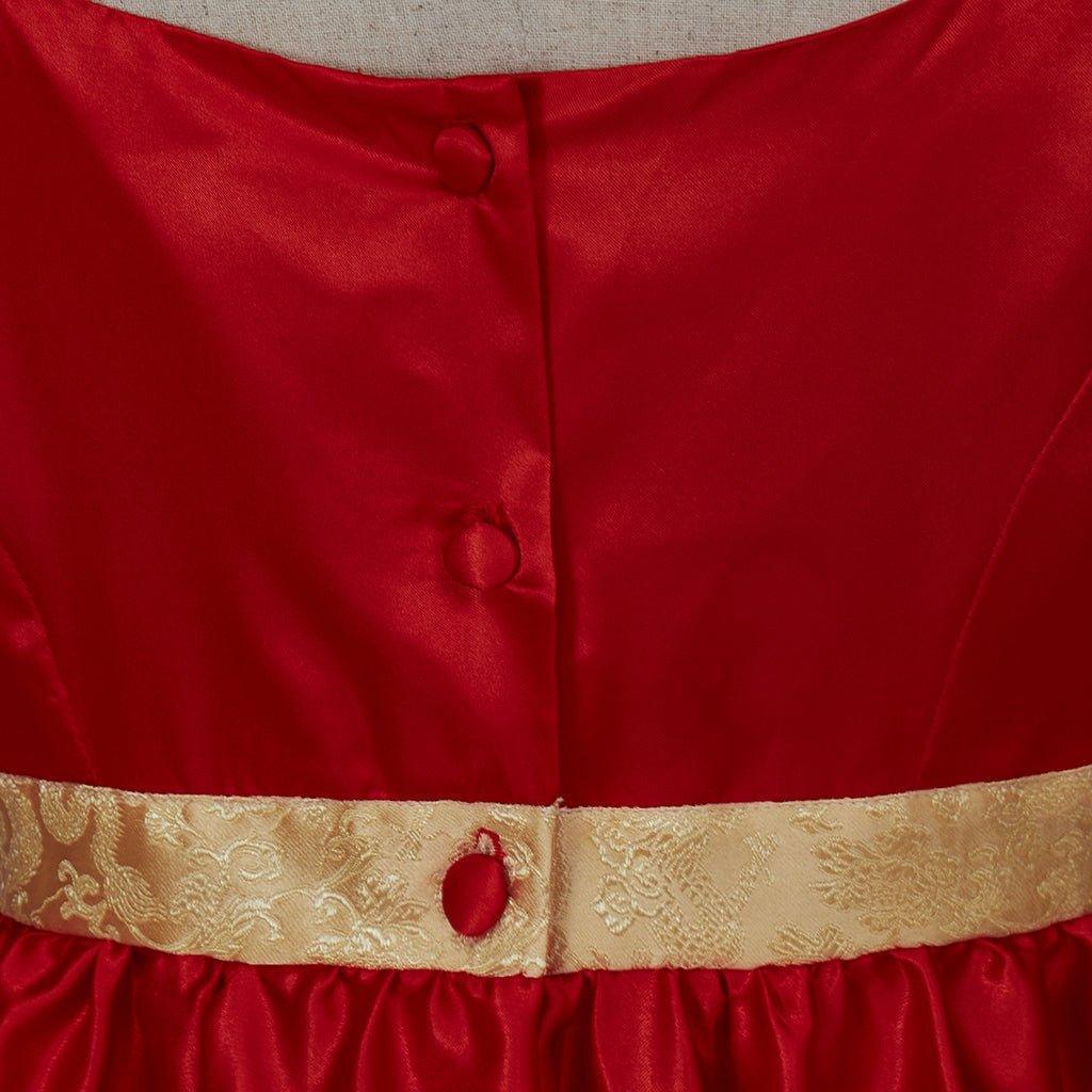 Regency Style Christmas Red Empire Waist Gown with Gold Waistband | Cosplay Costume-Astricos