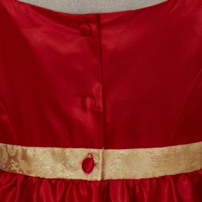 Regency Style Christmas Red Empire Waist Gown with Gold Waistband | Cosplay Costume-Astricos