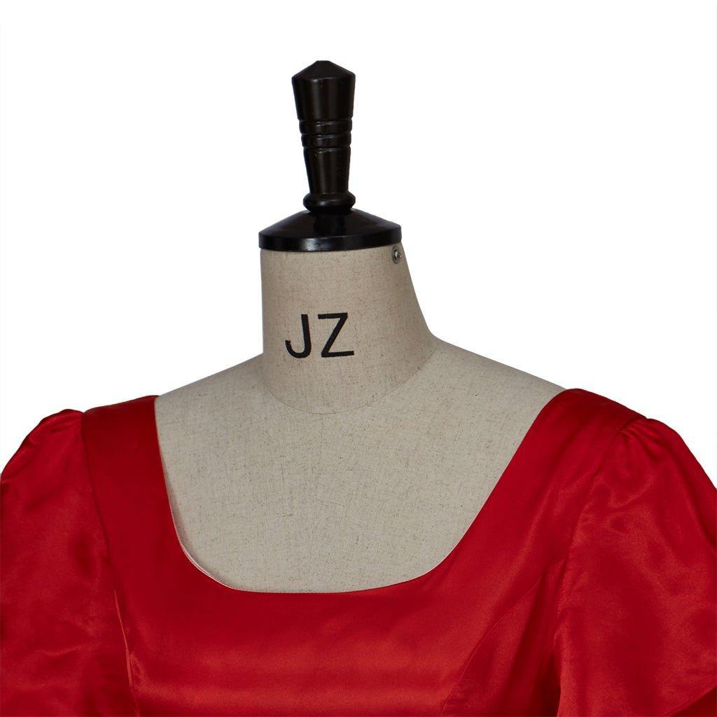 Regency Style Christmas Red Empire Waist Gown with Gold Waistband | Cosplay Costume-Astricos