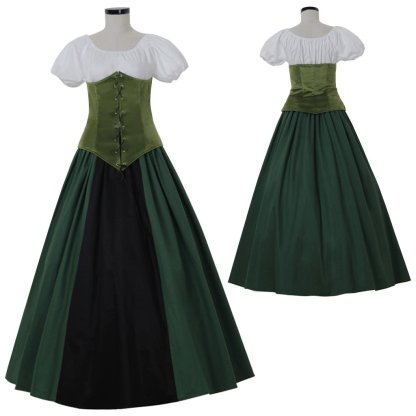 Victorian Civil War Princess Dress - Green Medieval Ball Gown for Halloween & Cosplay-Astricos