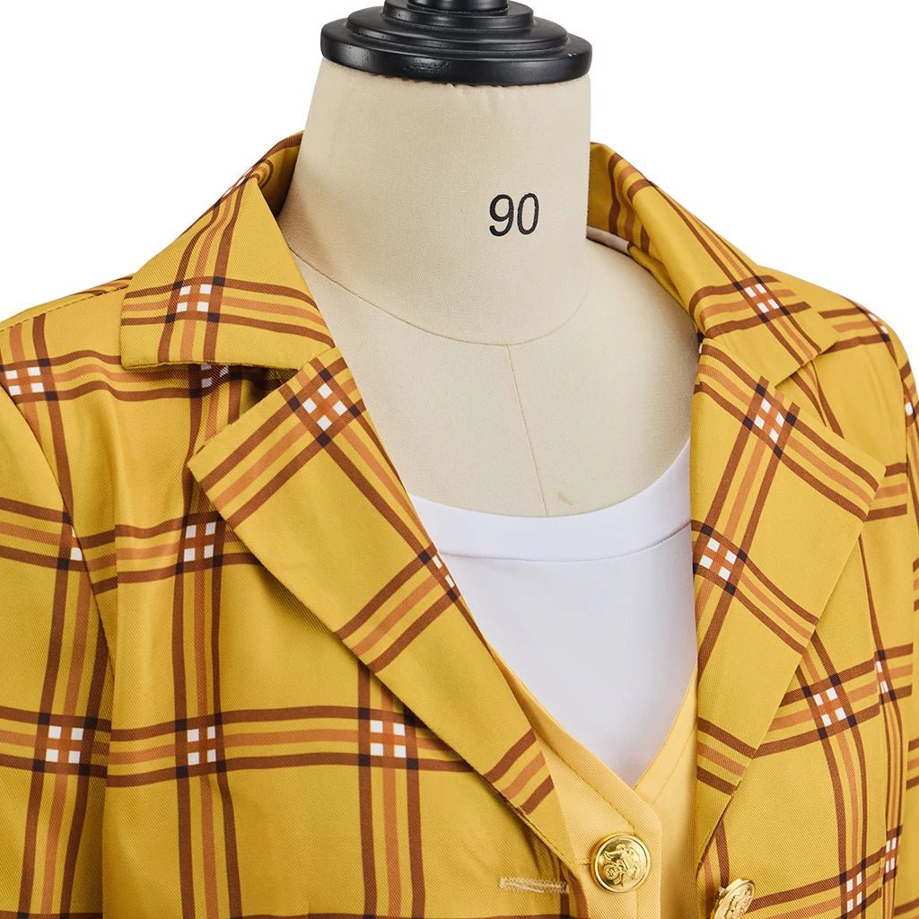 Clueless Cher Horowitz Cosplay Costume School Uniform Yellow Plaid JK Uniform Jacket TShirt Vest Skirt Suit Halloween Outfit - Astricos