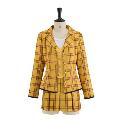 Clueless Cher Horowitz Cosplay Costume School Uniform Yellow Plaid JK Uniform Jacket TShirt Vest Skirt Suit Halloween Outfit - Astricos