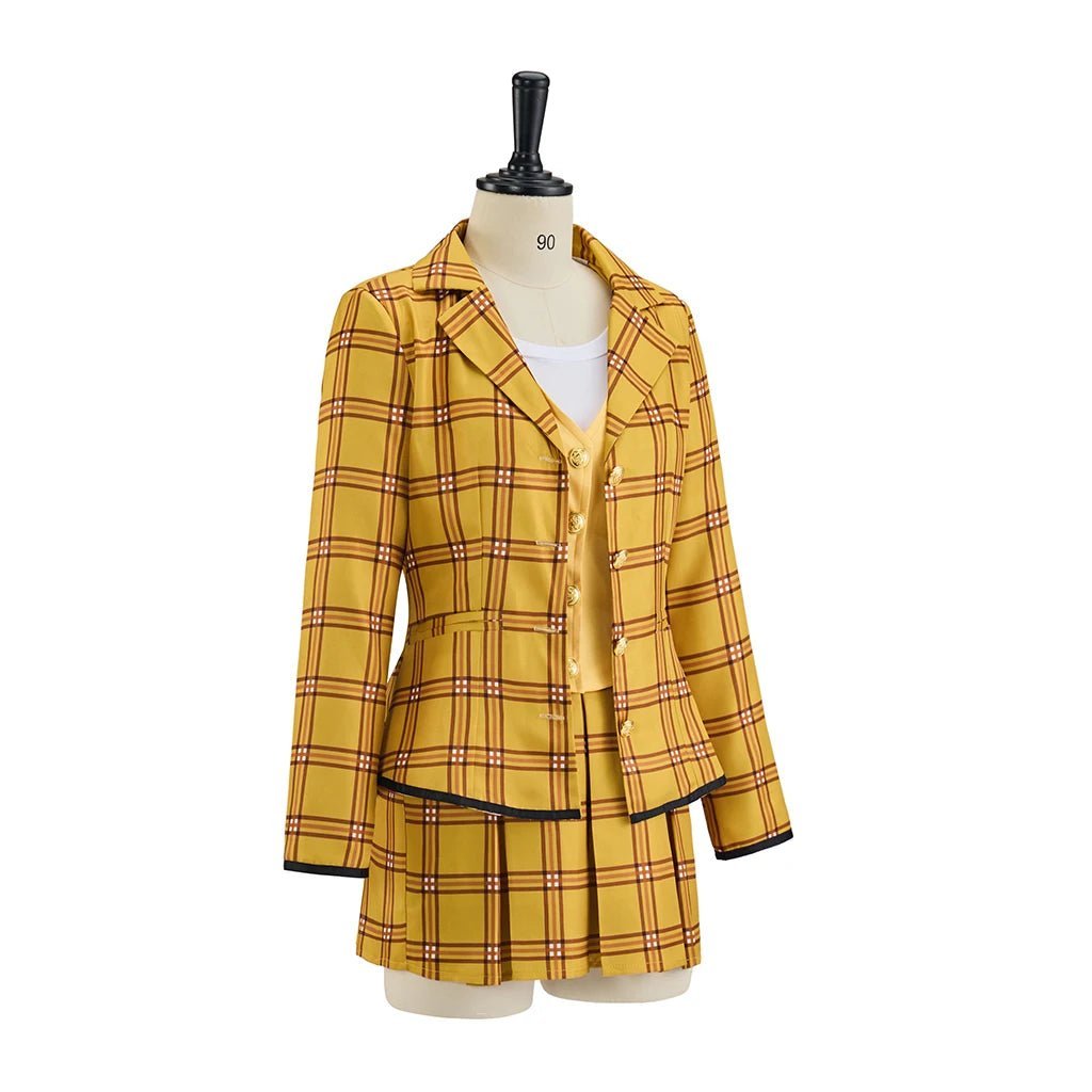 Clueless Cher Horowitz Cosplay Costume School Uniform Yellow Plaid JK Uniform Jacket TShirt Vest Skirt Suit Halloween Outfit - Astricos