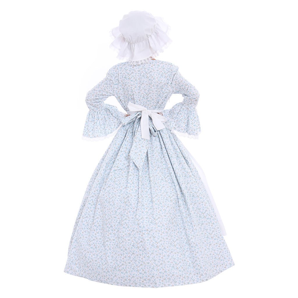 Victorian Medieval Style Colonial Girls Cosplay Costume with Hat & Floral Print for Kids-Astricos