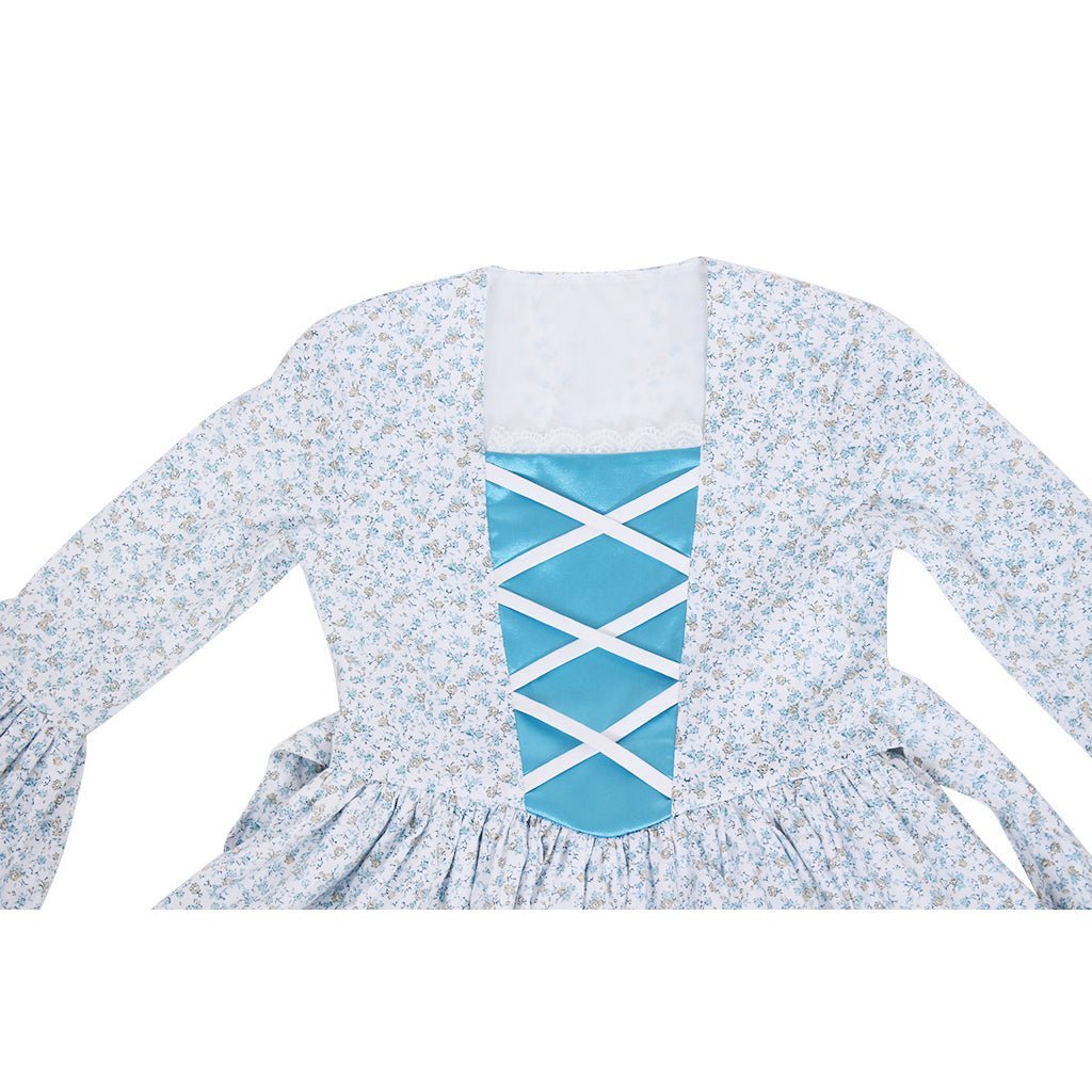 Victorian Medieval Style Colonial Girls Cosplay Costume with Hat & Floral Print for Kids-Astricos