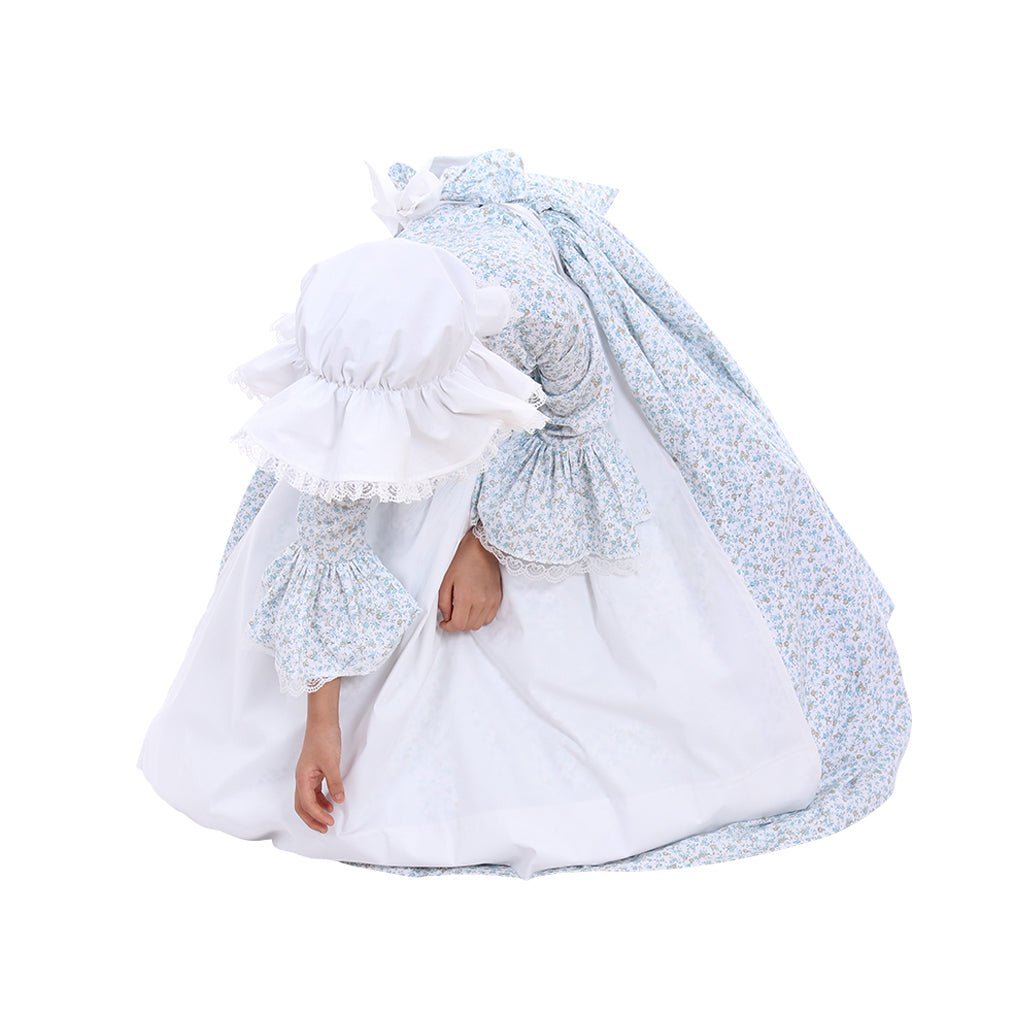 Victorian Medieval Style Colonial Girls Cosplay Costume with Hat & Floral Print for Kids-Astricos