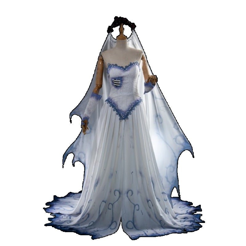 Corpse Bride Emily Cosplay Costume Wig & Gothic Zombie Ghost Halloween Outfit - Astricos
