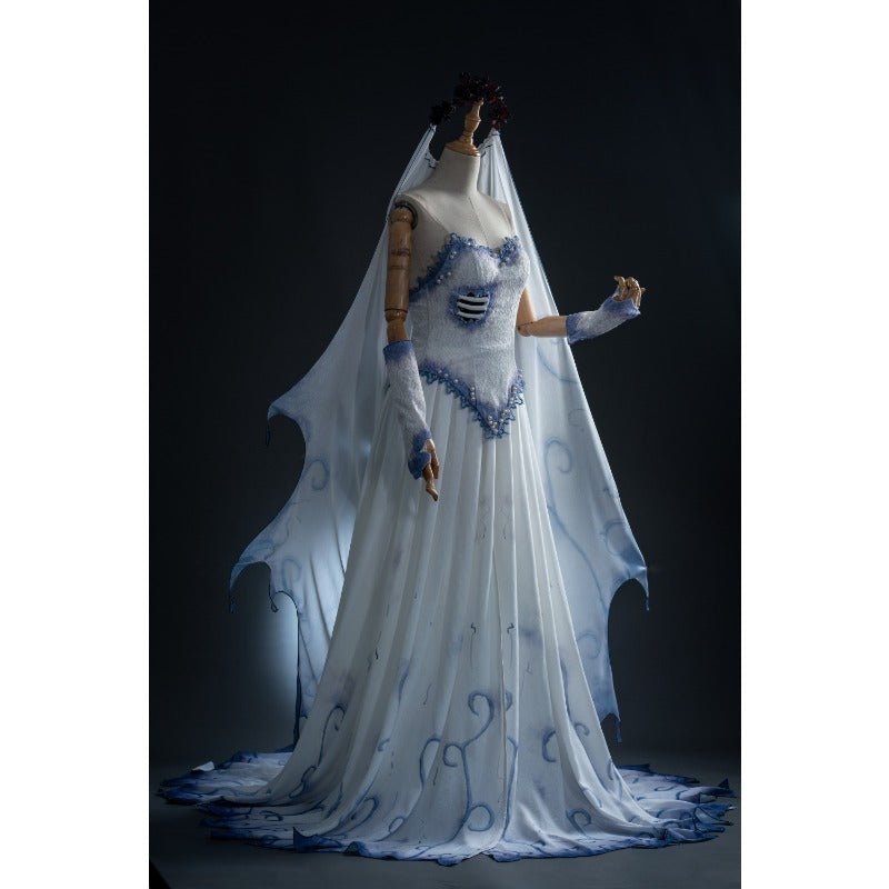 Emily Corpse Bride Cosplay Costume & Gothic Zombie Ghost Halloween Wig Outfit-Astricos