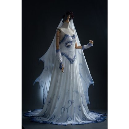 Emily Corpse Bride Cosplay Costume & Gothic Zombie Ghost Halloween Wig Outfit-Astricos
