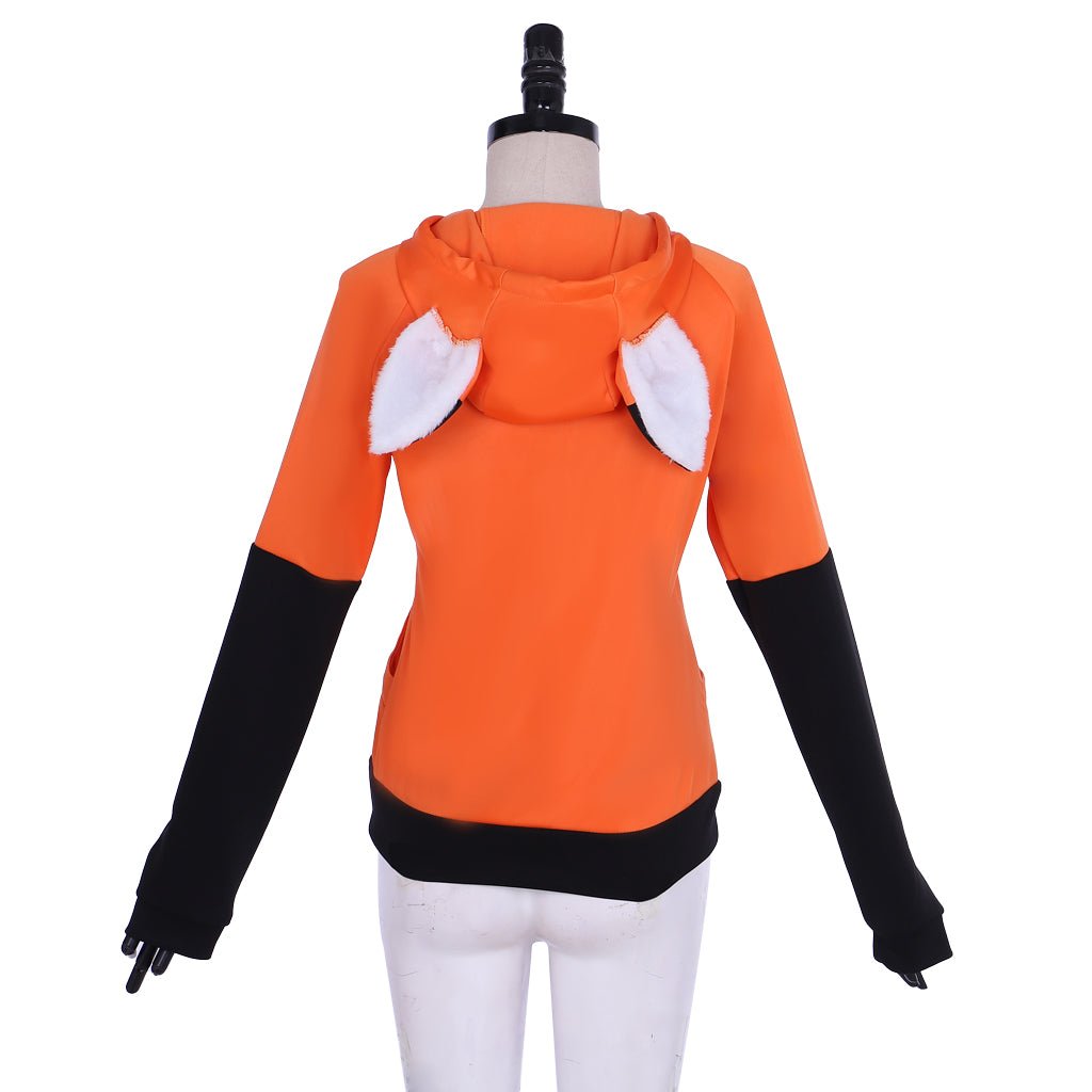 Orange Velvet Fox Ears Zipper Hoodie - Custom Cosplay Costume for Anime Fans-Astricos