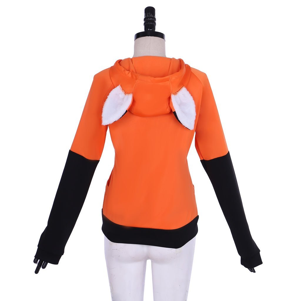 Orange Velvet Fox Ears Zipper Hoodie - Custom Cosplay Costume for Anime Fans-Astricos