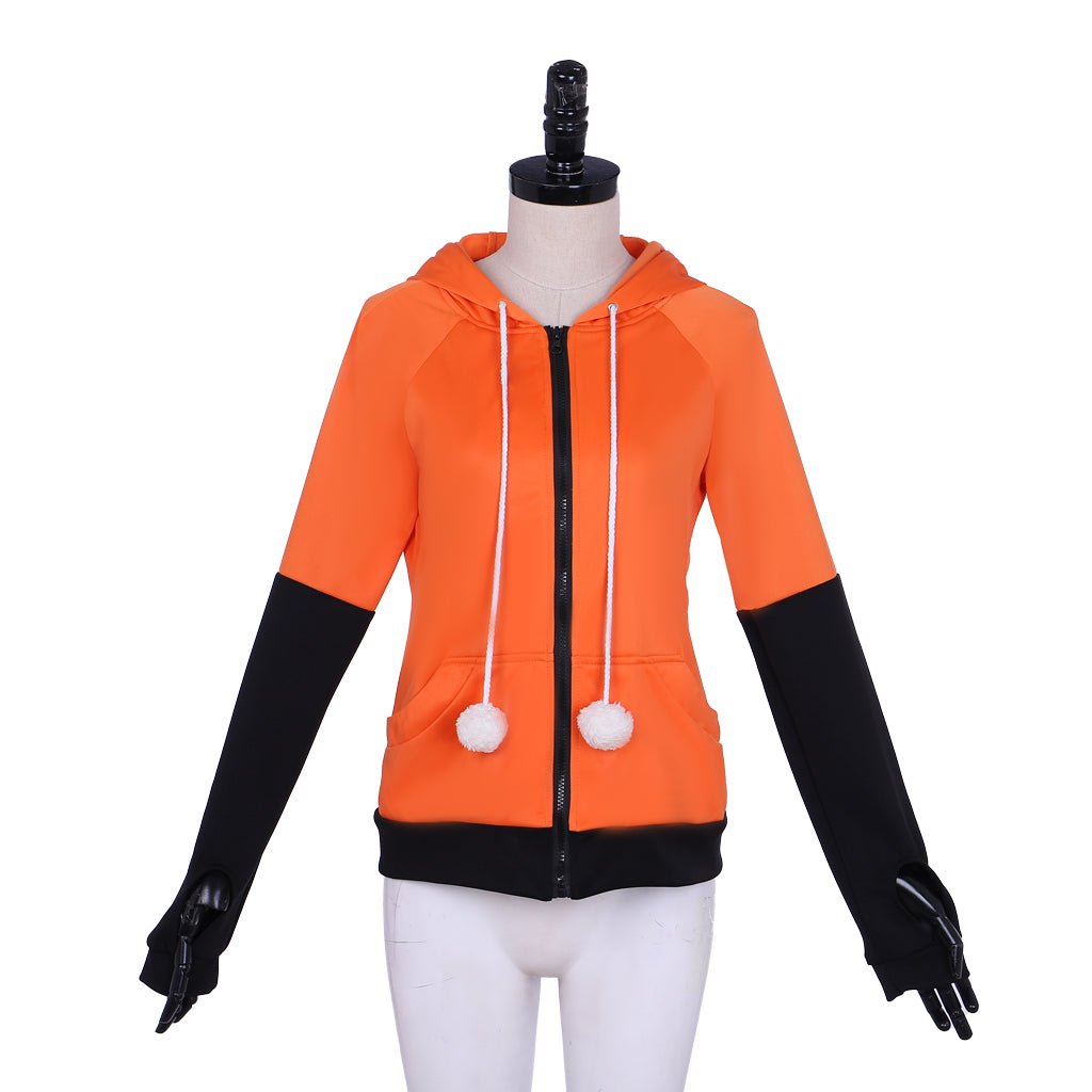 Orange Velvet Fox Ears Zipper Hoodie - Custom Cosplay Costume for Anime Fans-Astricos