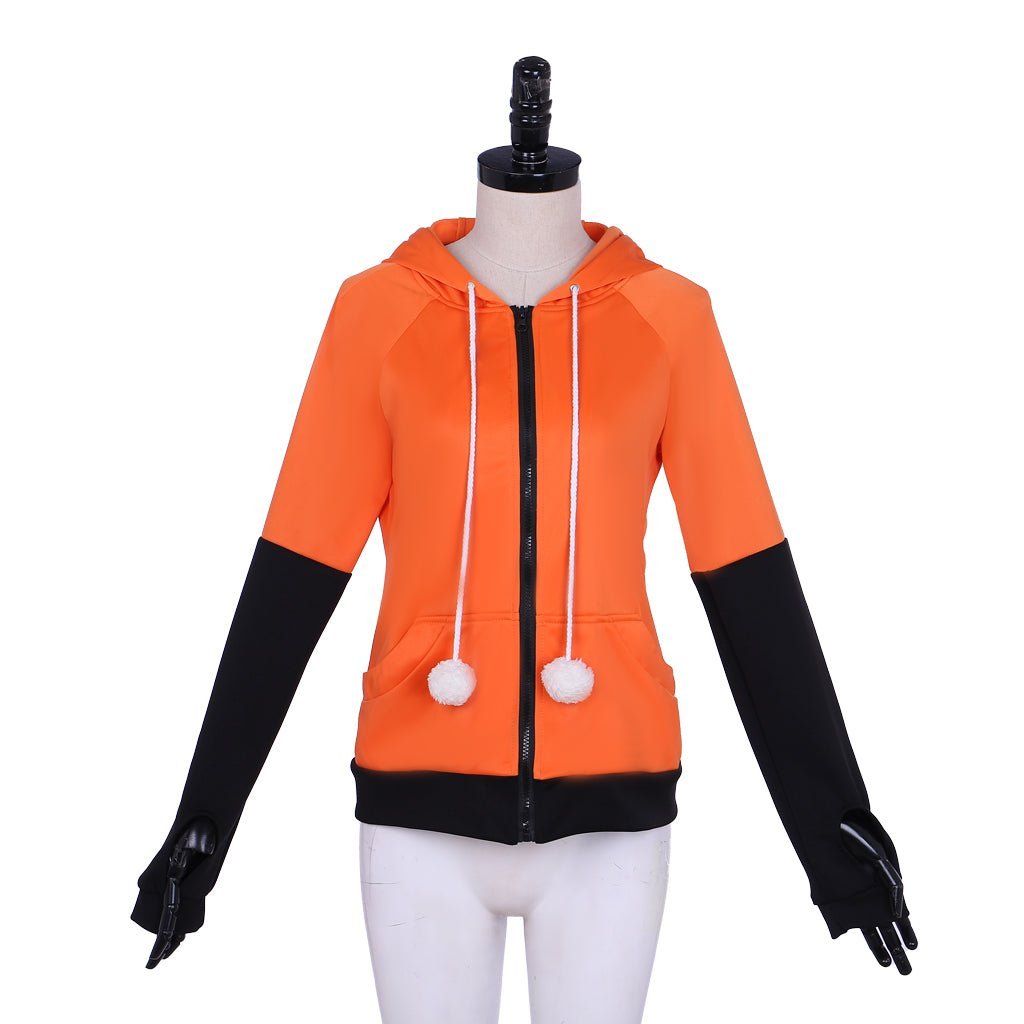 Orange Velvet Fox Ears Zipper Hoodie - Custom Cosplay Costume for Anime Fans-Astricos