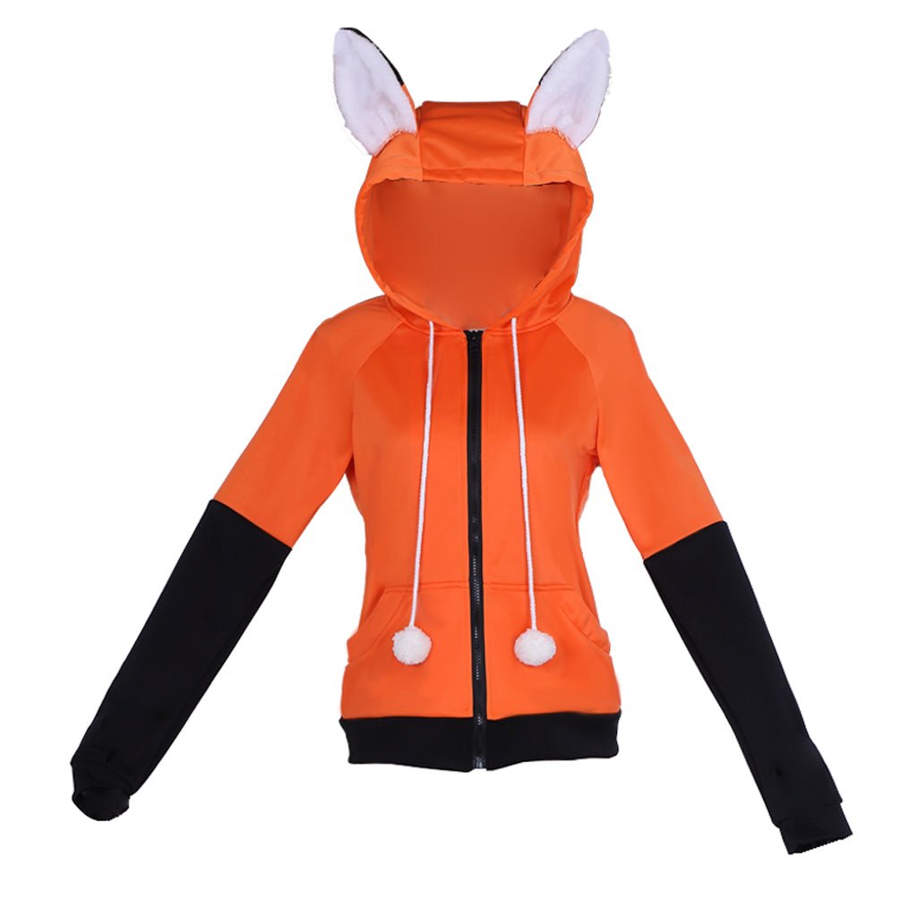 Orange Velvet Fox Ears Zipper Hoodie - Custom Cosplay Costume for Anime Fans-Astricos