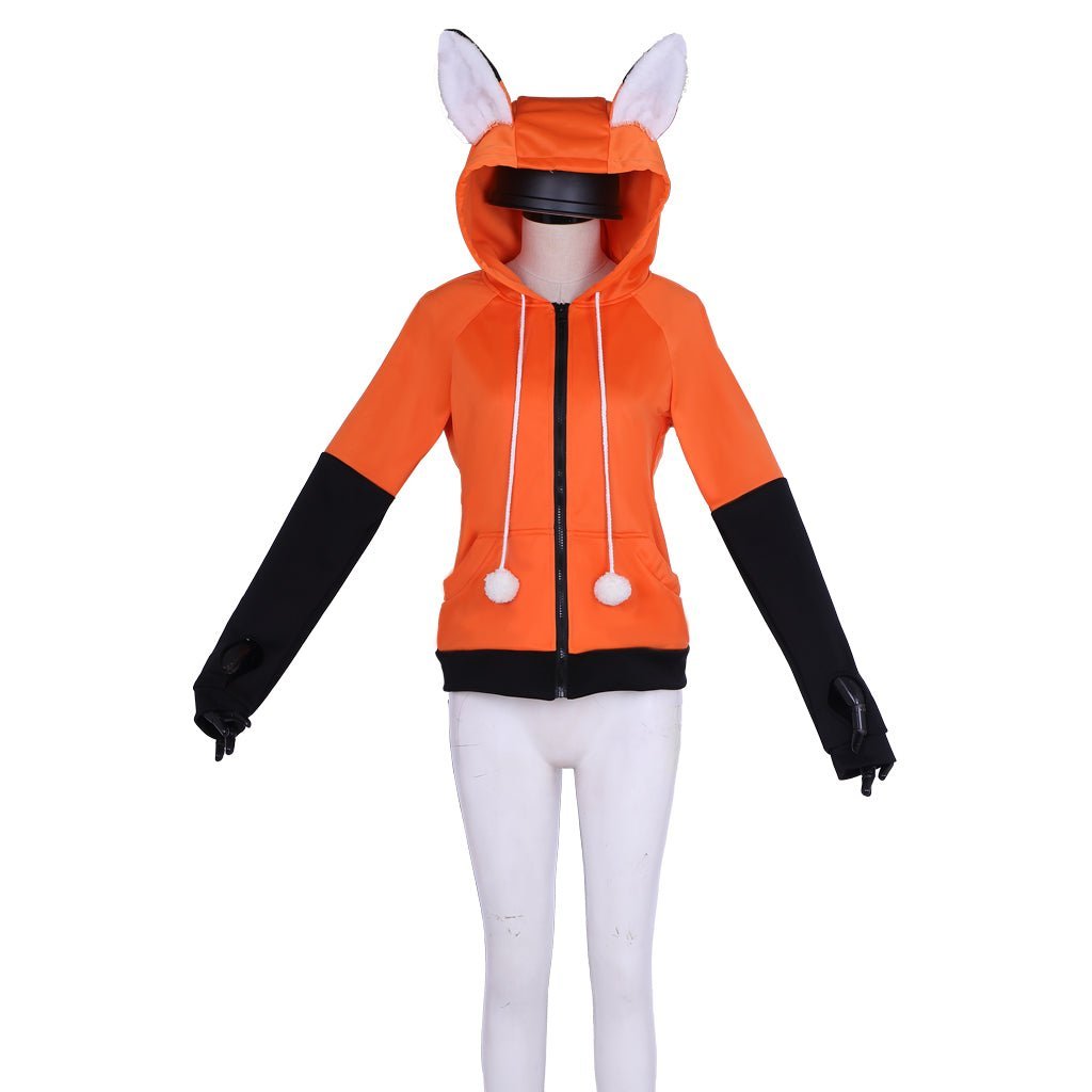 Orange Velvet Fox Ears Zipper Hoodie - Custom Cosplay Costume for Anime Fans-Astricos