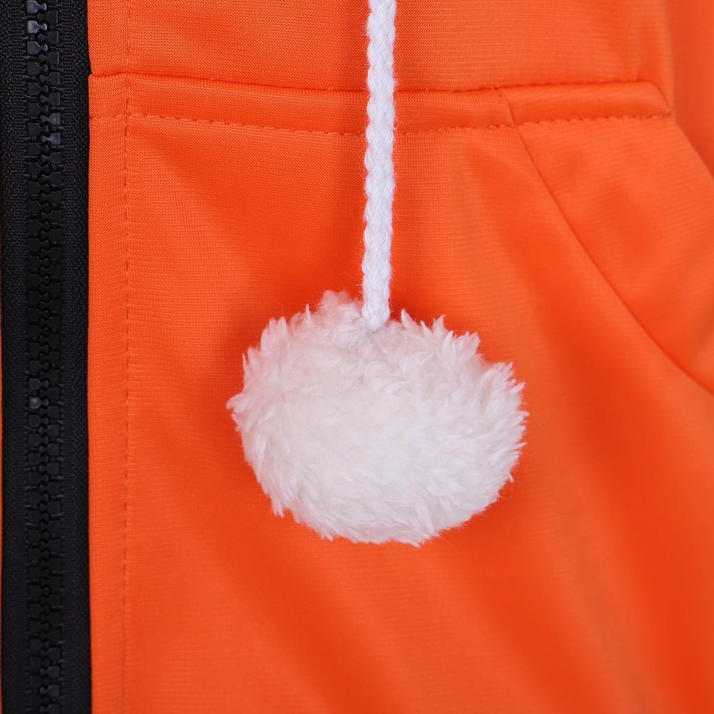 Orange Velvet Fox Ears Zipper Hoodie - Custom Cosplay Costume for Anime Fans-Astricos