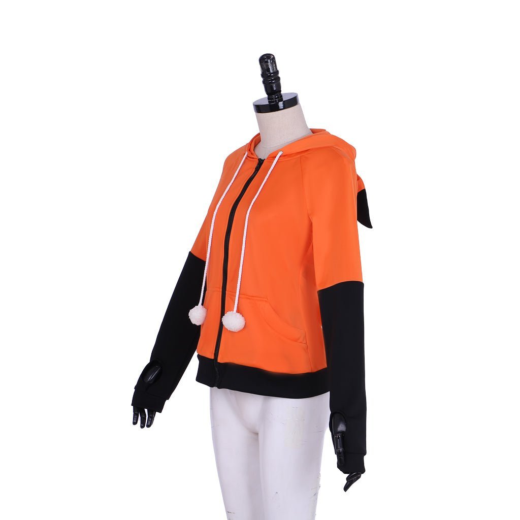 Orange Velvet Fox Ears Zipper Hoodie - Custom Cosplay Costume for Anime Fans-Astricos
