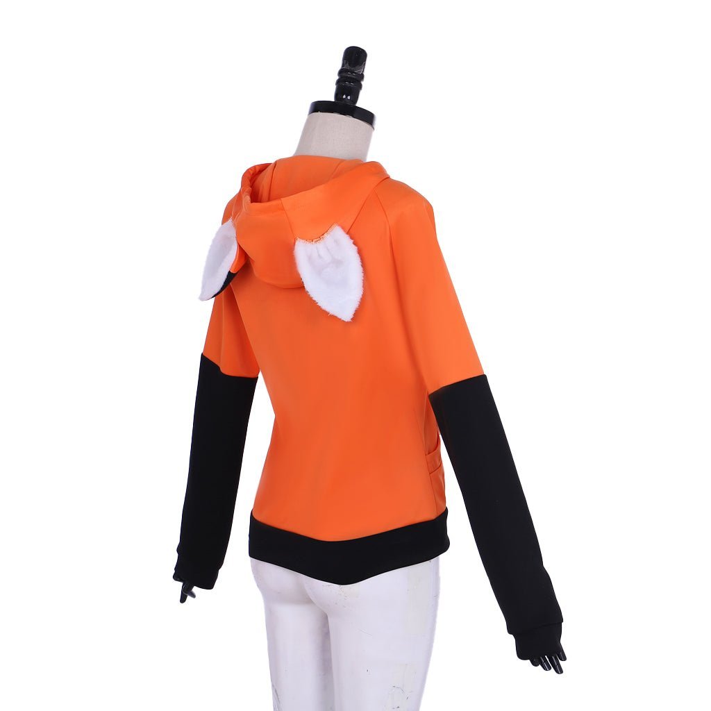 Orange Velvet Fox Ears Zipper Hoodie - Custom Cosplay Costume for Anime Fans-Astricos