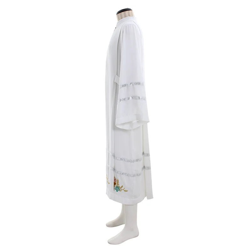 Custom Medieval Clergy Robe - White Cassock Cosplay Costume with Embroidery | Astricos-Astricos