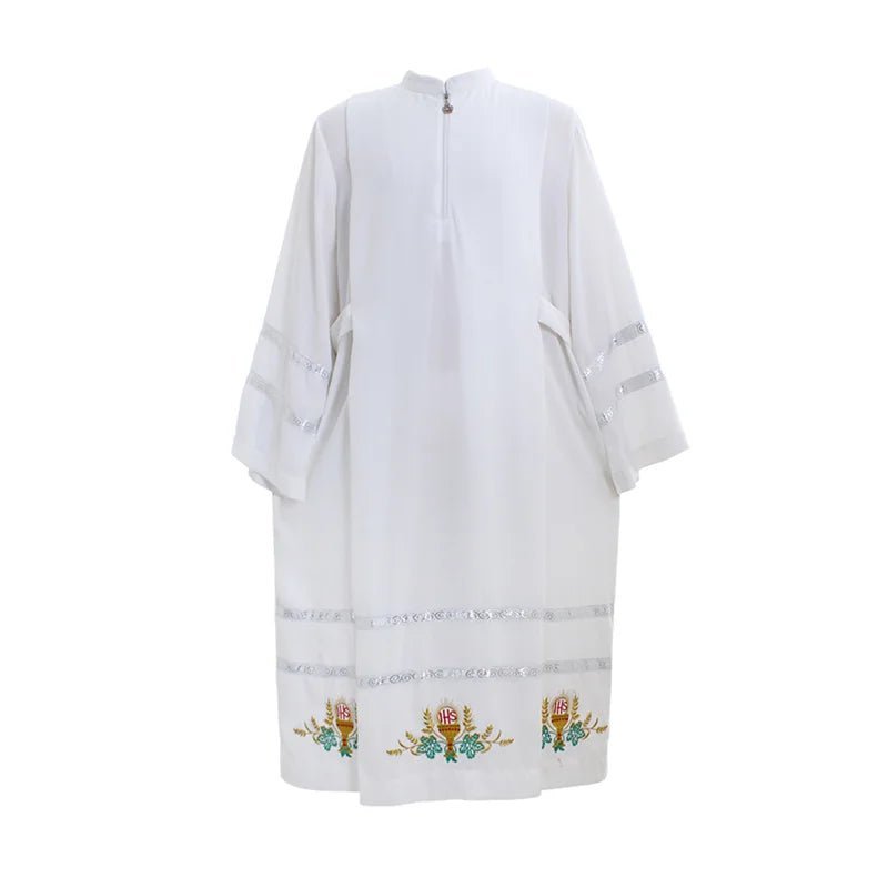 Custom Medieval Clergy Robe - White Cassock Cosplay Costume with Embroidery | Astricos-Astricos