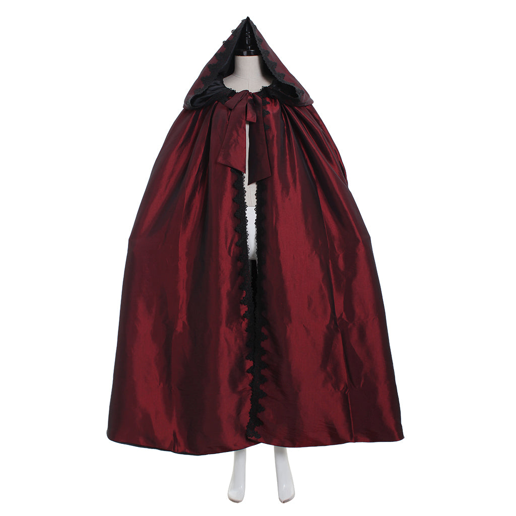 Victorian Red Velvet Cloak - Premium Halloween Cosplay Costume | Astricos-Astricos