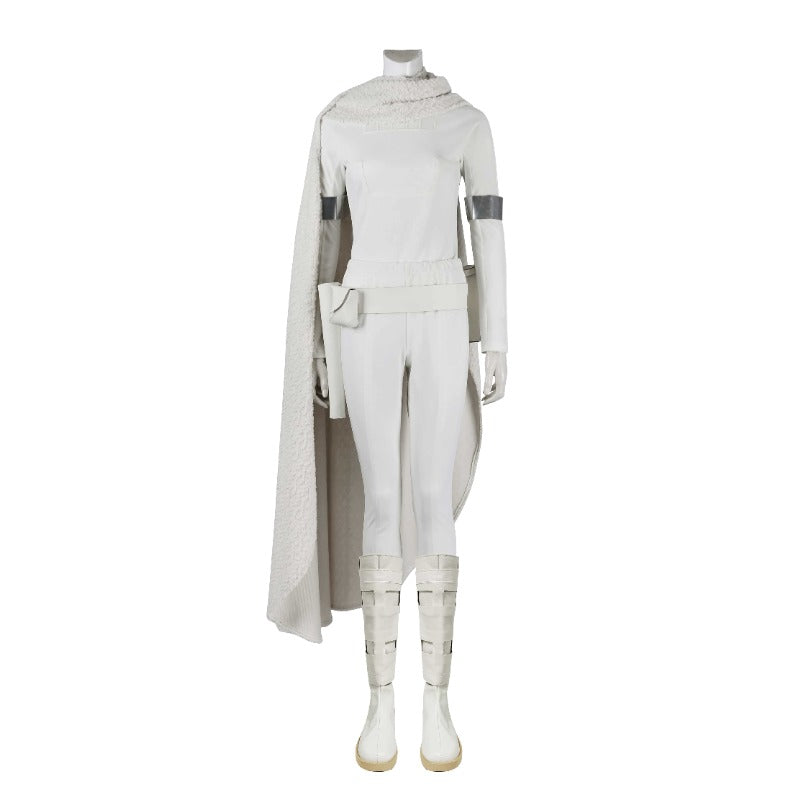 Queen Amidala Padmé White Battle Outfit with Cloak - Star Wars Cosplay Costume for Comic Con & Halloween-Astricos