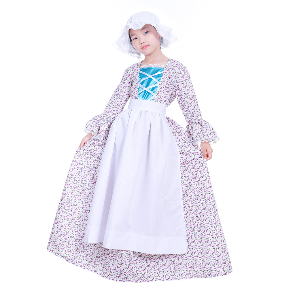 Prairie Colonial Maid Girls Kids Costume - Authentic Victorian Medieval Cosplay Dress-Astricos