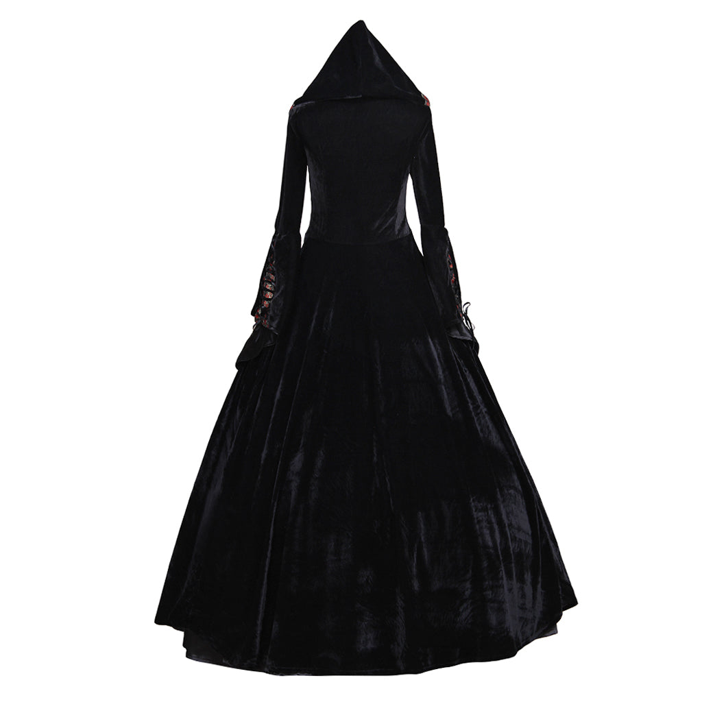 Victorian Rococo Medieval Gown - Gothic Punk Black Velvet Cosplay Costume-Astricos