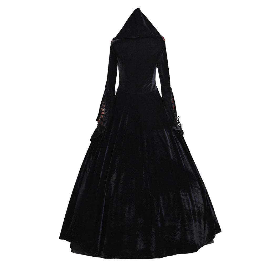 Victorian Rococo Medieval Gown - Gothic Punk Black Velvet Cosplay Costume-Astricos