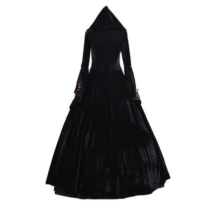 Victorian Rococo Medieval Gown - Gothic Punk Black Velvet Cosplay Costume-Astricos