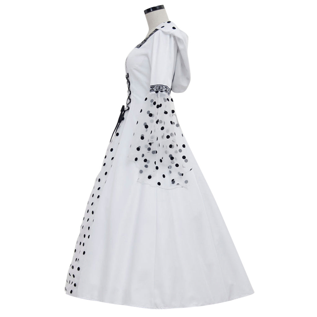 Gothic Steampunk Hooded Polka Dot White Dress - Medieval Victorian Renaissance Costume-Astricos