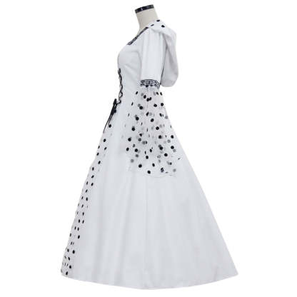Gothic Steampunk Hooded Polka Dot White Dress - Medieval Victorian Renaissance Costume-Astricos