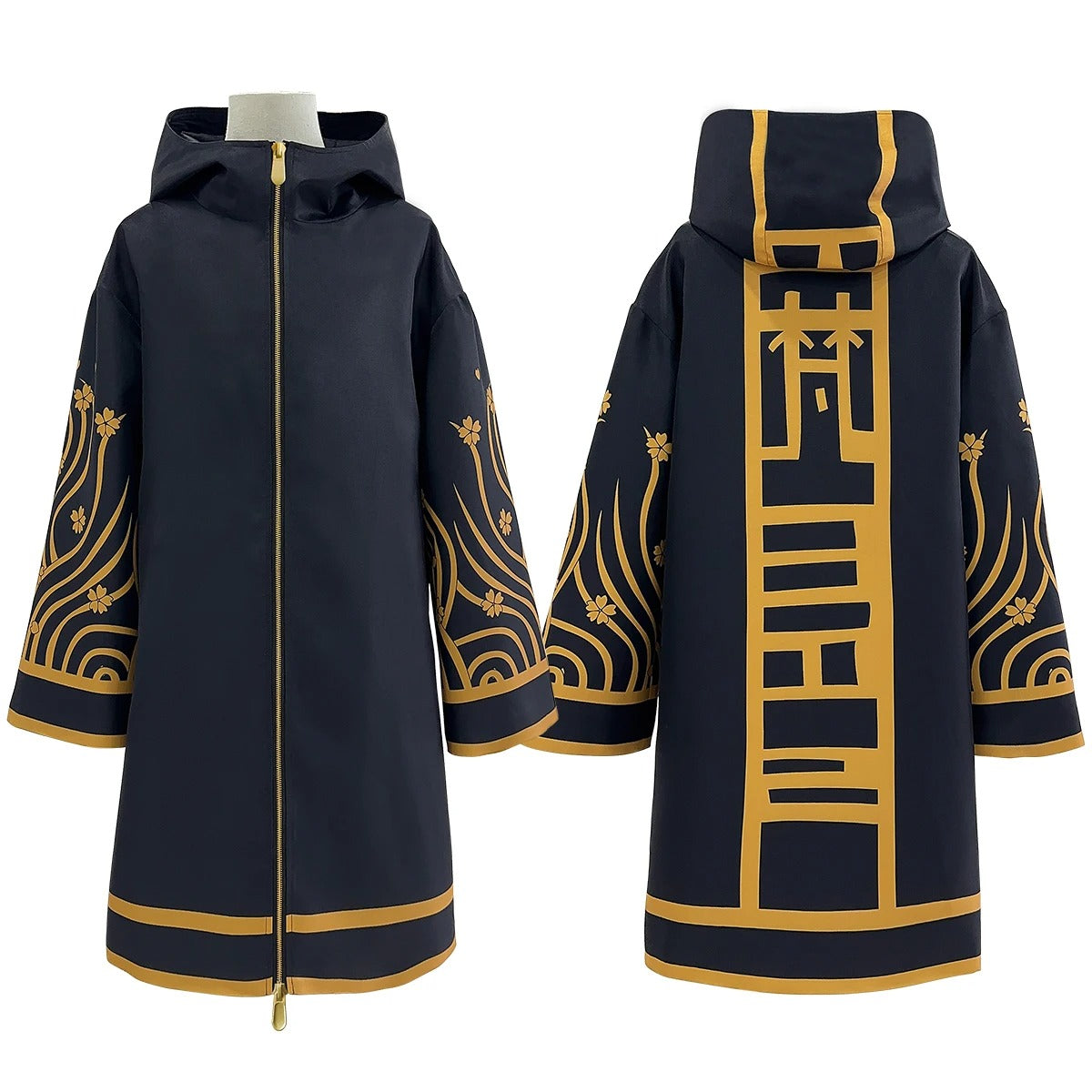 Tokyo Anime Brahman Senju Kawaragi Cosplay Costume - Golden Black Jacket Coat with Sakura Print-Astricos