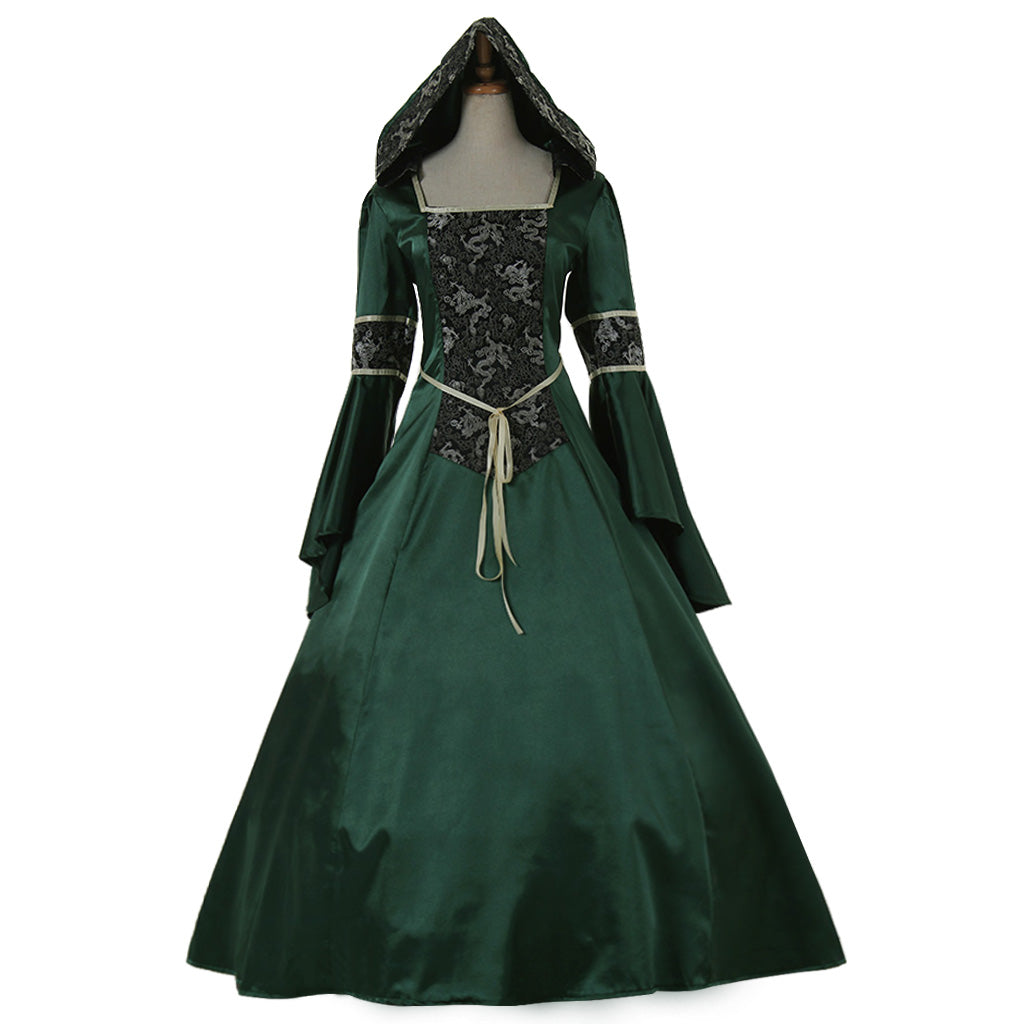 Medieval Elegant Long Sleeve Victorian Aristocrat Ball Gown Dress - Deep Green for Wedding & Carnaval Party-Astricos