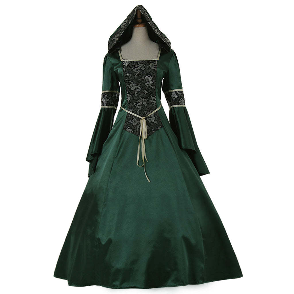 Medieval Elegant Long Sleeve Victorian Aristocrat Ball Gown Dress - Deep Green for Wedding & Carnaval Party-Astricos