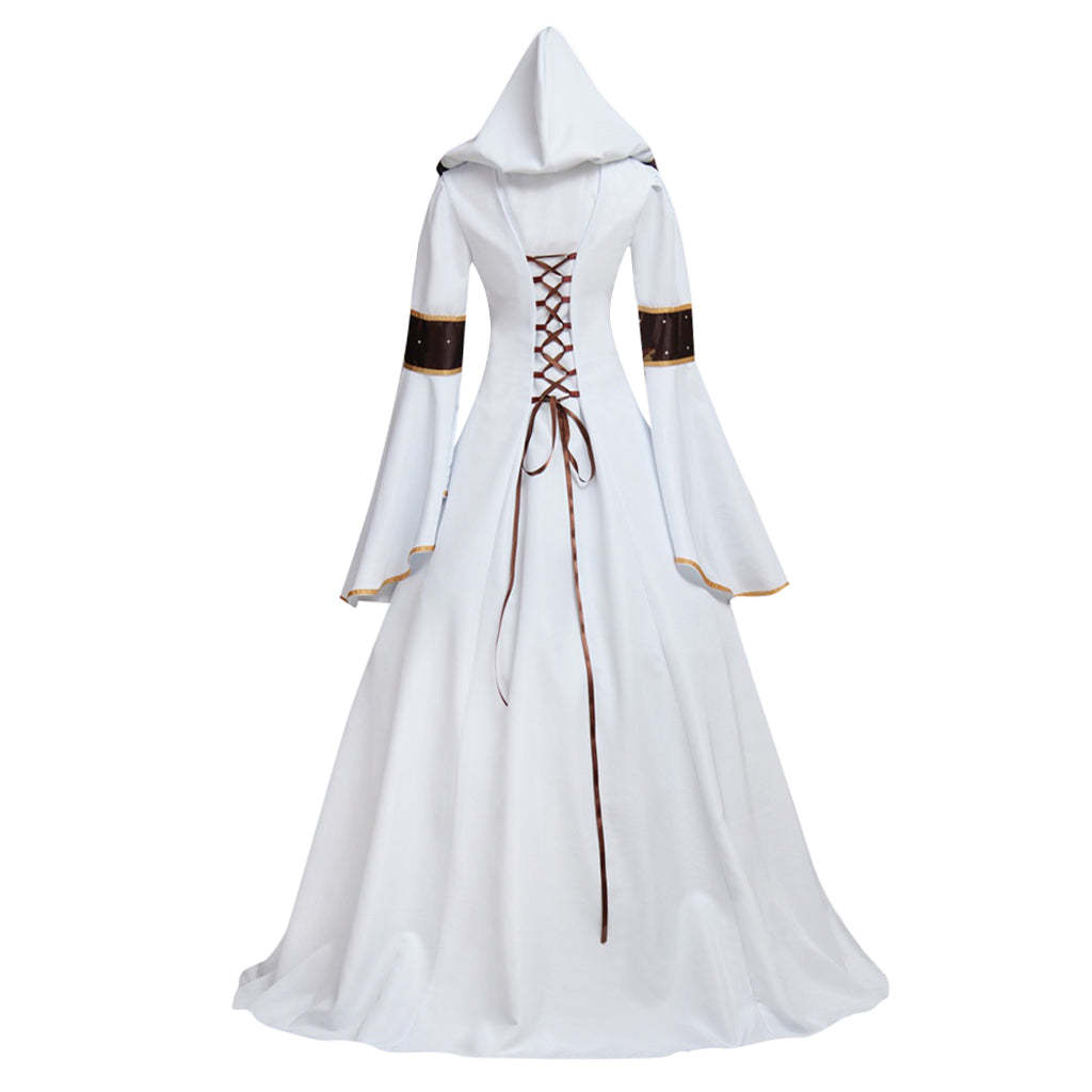 Medieval Victorian Renaissance Gothic Hooded Wedding Dress with Flora Flower Laceup-Astricos