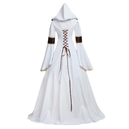 Medieval Victorian Renaissance Gothic Hooded Wedding Dress with Flora Flower Laceup-Astricos