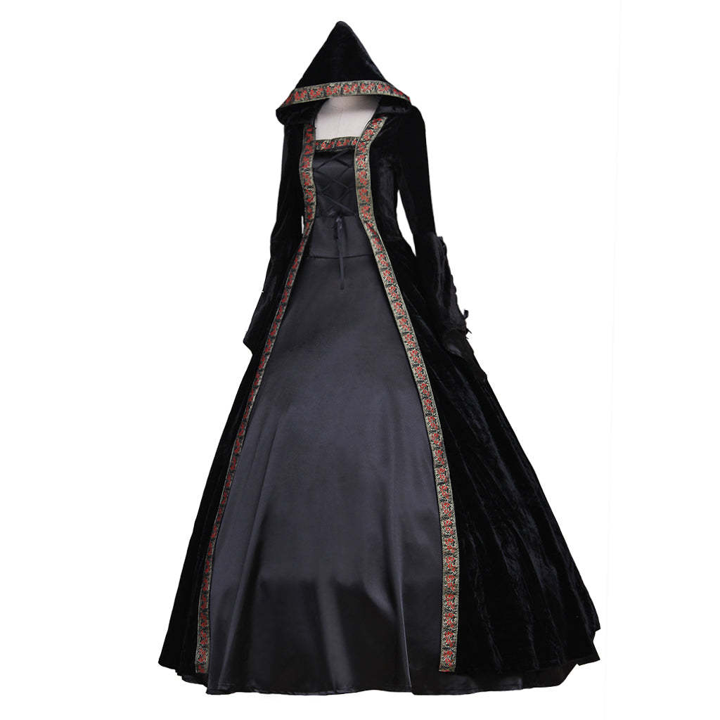Victorian Rococo Medieval Gown - Gothic Punk Black Velvet Cosplay Costume-Astricos