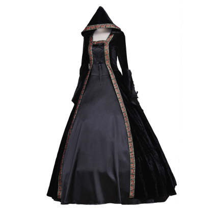 Victorian Rococo Medieval Gown - Gothic Punk Black Velvet Cosplay Costume-Astricos