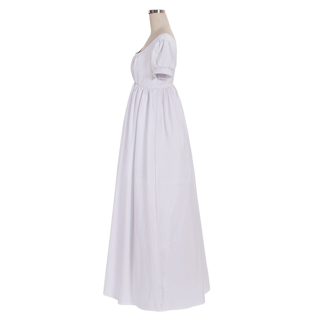 Elegant White Regency Dress - Custom Made High Waistline Tea Gown for Lady Ball | Astricos-Astricos