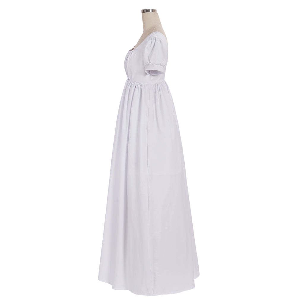 Elegant White Regency Dress - Custom Made High Waistline Tea Gown for Lady Ball | Astricos-Astricos