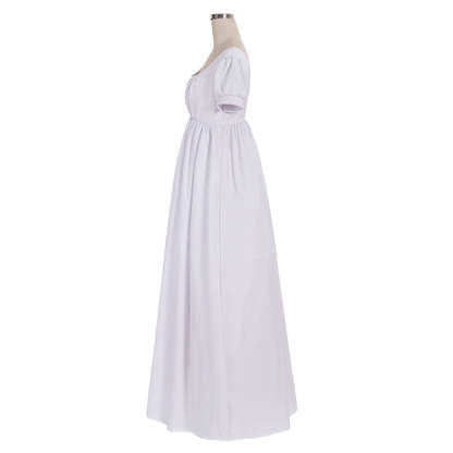 Elegant White Regency Dress - Custom Made High Waistline Tea Gown for Lady Ball | Astricos-Astricos