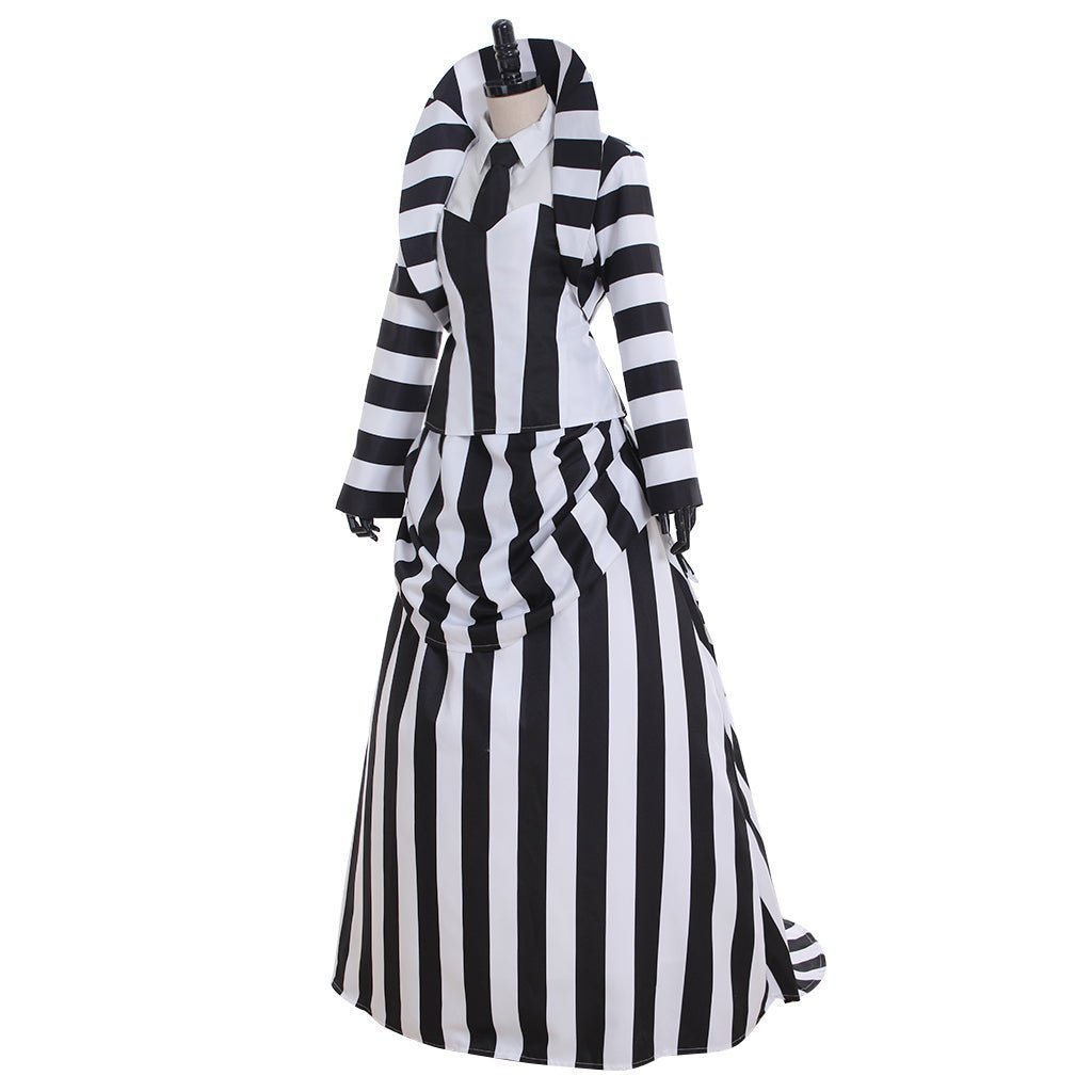 Deluxe Black & White Striped Cosplay Costume | Victorian Elegance Outfit | Astricos-Astricos