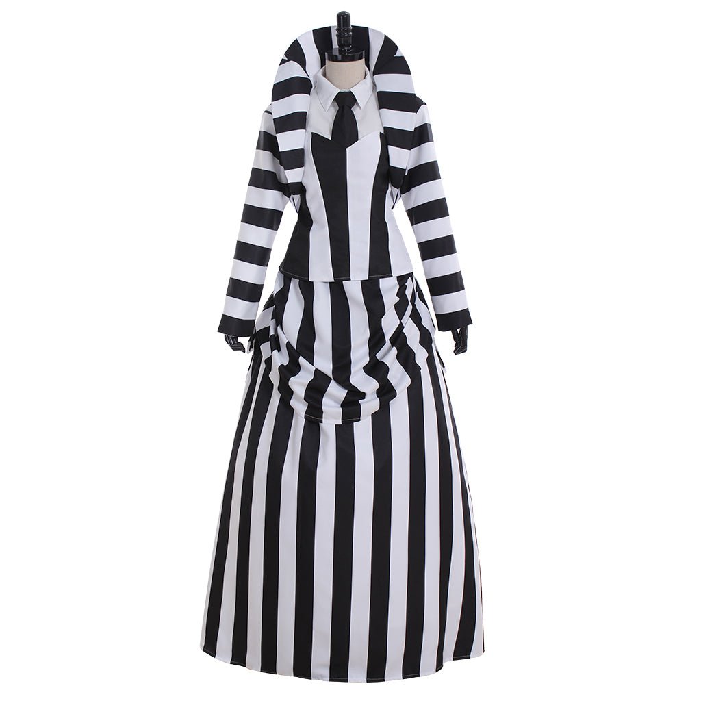 Deluxe Black & White Striped Cosplay Costume | Victorian Elegance Outfit | Astricos-Astricos