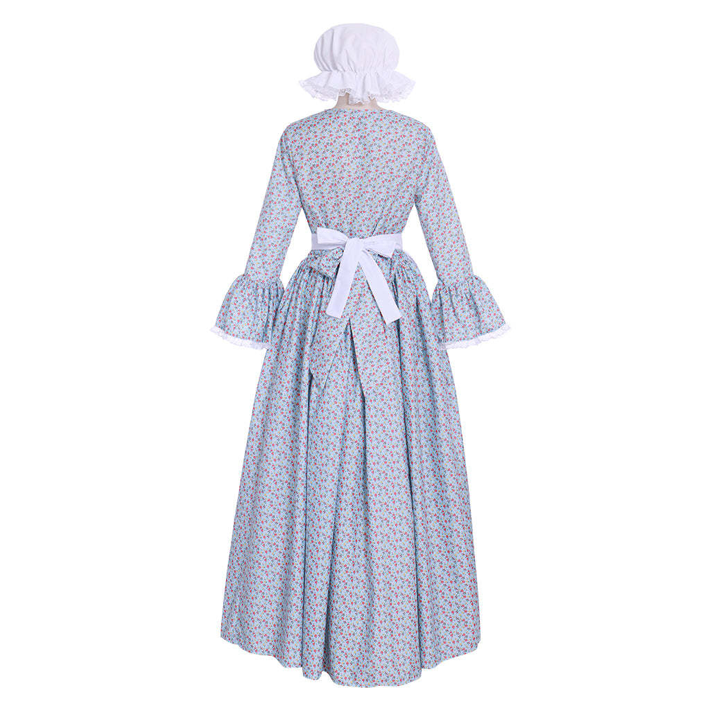 Victorian Pioneer Pilgrim Wench Floral Prairie Dress - Women's Colonial Lolita Costume-Astricos