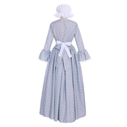 Victorian Pioneer Pilgrim Wench Floral Prairie Dress - Women's Colonial Lolita Costume-Astricos