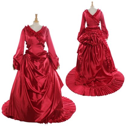 Dracula Mina Red Bustle Vampire Dress Cosplay Costume for Women - Victorian Gothic Party Outfit-Astricos